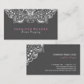 グレーエレガントダマスホワイトヴィンテージレース2c 名刺 (正面/裏面)