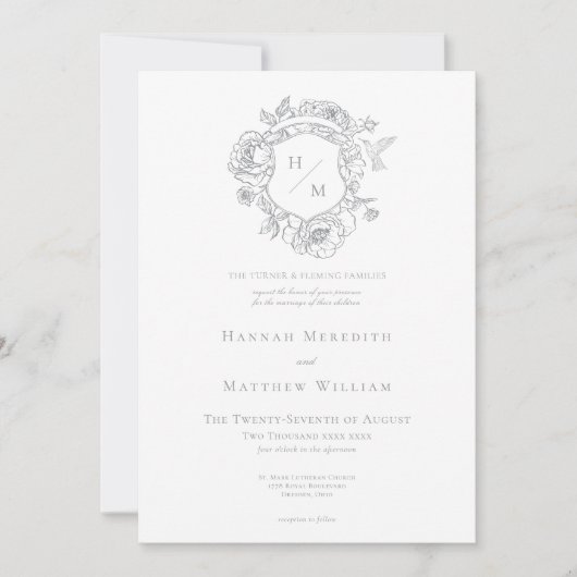 グレーエレガントチノイスリーバード&クレスト結婚ズ 招待状 (正面)