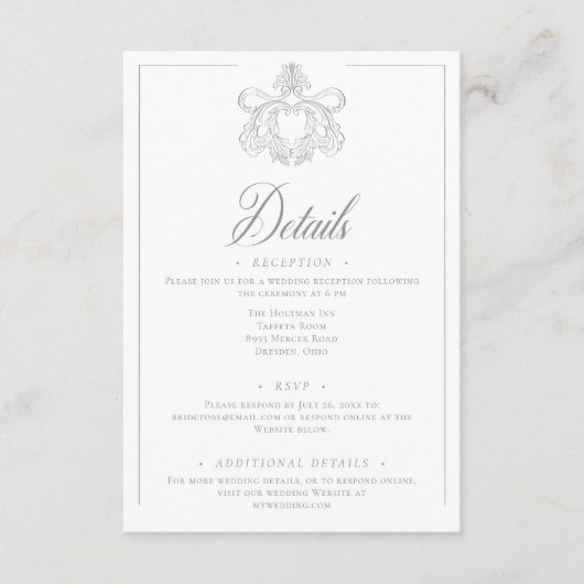 グレーエレガントチノワセリーバードクレスト結婚の詳細 エンクロージャーカード (正面)