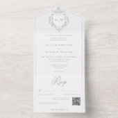 グレーエレガントチノワセリー鳥の結婚紋章のQR オールインワン招待状 (内側)