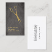 グレーエレガントテクスチャ金ゴールドシザー美容師 名刺 (正面/裏面)