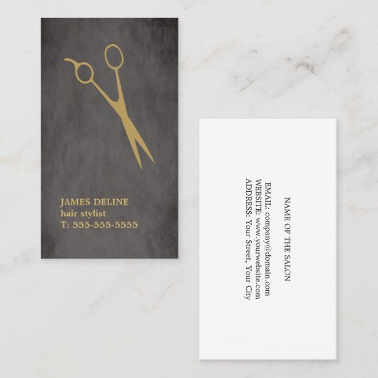 グレーエレガントテクスチャ金ゴールドシザー美容師 名刺 (正面/裏面)