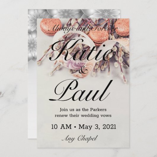 グレーエレガントバラ結婚式招待状 招待状 (正面/裏面)