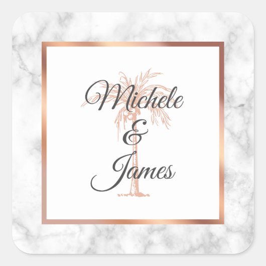 グレーエレガントバラ金ゴールドパームツリーマーブル結婚ズ スクエアシール (正面)