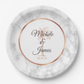 グレーエレガントバラ金ゴールドパームツリーマーブル結婚ズ ペーパープレート (正面)