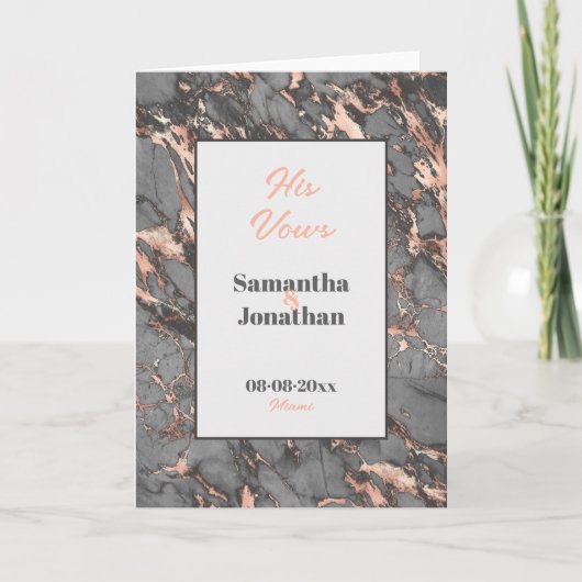 グレーエレガントピンクの結婚大理石の誓い サンキューカード (正面)