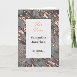 グレーエレガントピンクマーブル結婚の彼女の誓いカード サンキューカード