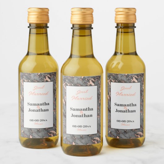 グレーエレガントピンクマーブル結婚ズ ワインラベル (ボトル)