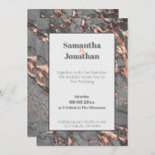 グレーエレガントピンクマーブル結婚ズ 招待状 (正面/裏面)