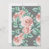 グレーエレガントピンクローズフローラ誕生日パーティー 招待状 (裏面)