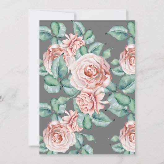 グレーエレガントピンクローズフローラ誕生日パーティー 招待状 (裏面)