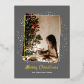 グレーエレガントフォトクリスマス 箔シーズンポストカード (正面)