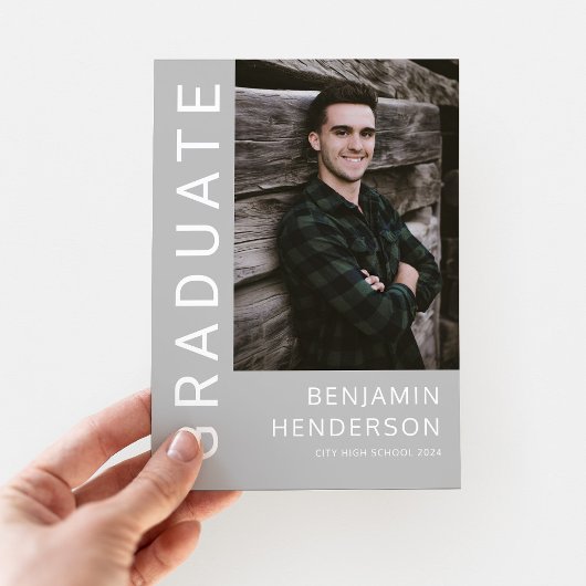 グレーエレガントフォト卒業 案内状