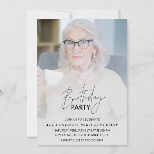 グレーエレガントフォト93rd誕生日パーティー 招待状 (正面)