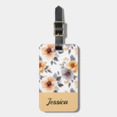 グレーエレガントフローラパーソナライズされたラゲッジタグ ラゲッジタグ (正面縦)