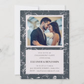 グレーエレガントフローラフォト縁ど婚約パーティ 招待状 (正面)