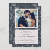 グレーエレガントフローラフォト縁ど婚約パーティ 招待状 (正面/裏面)