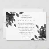 グレーエレガントフローラベビーシャワー 招待状 (正面)