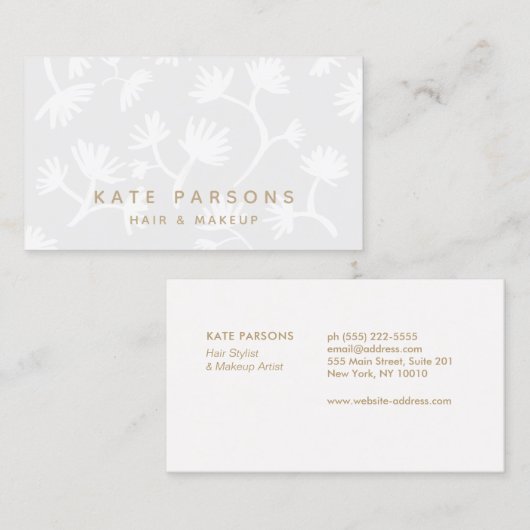 グレーエレガントフローラルパターン美しいサロン 名刺 (正面/裏面)