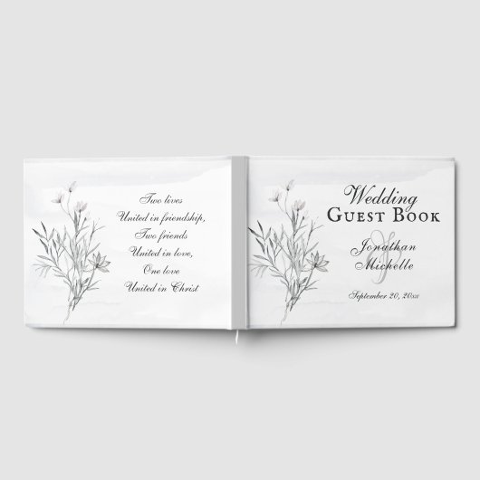 グレーエレガントフローラ水色クリスチャン結婚ズ ゲストブック (全面)