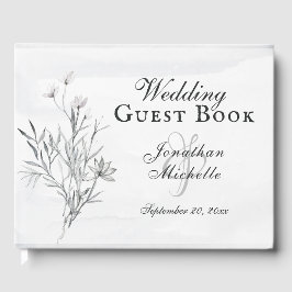 グレーエレガントフローラ水色クリスチャン結婚ズ ゲストブック