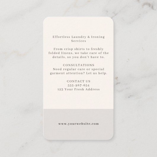 グレーエレガントフローラ洗濯アイロン掛け 名刺 (裏面)