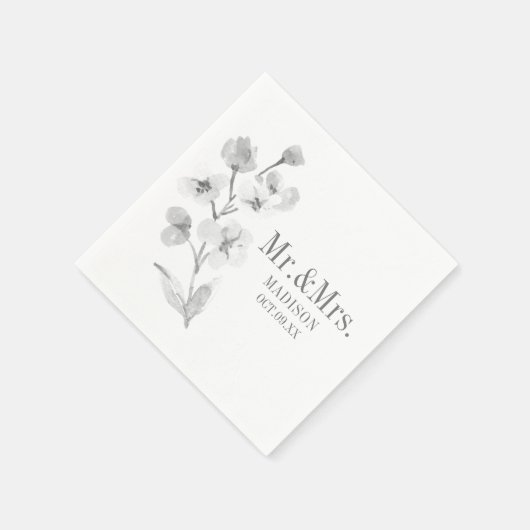 グレーエレガントフローラ結婚ナプキン スタンダードカクテルナプキン (角)