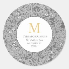 グレーエレガントフローラ金ゴールドモノグラム差出人住所 ラウンドシール