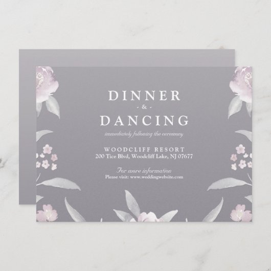 グレーエレガントフローラChinoiserieウェディングレセプション エンクロージャーカード (正面/裏面)