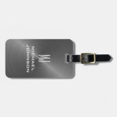 グレーエレガントブラシ仕上げメタリックモノグラムのイニシャル ラゲッジタグ (正面横)