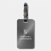 グレーエレガントブラシ仕上げメタリックモノグラムのイニシャル ラゲッジタグ (裏面縦)