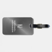 グレーエレガントブラシ仕上げメタリックモノグラムのイニシャル ラゲッジタグ (裏面横)