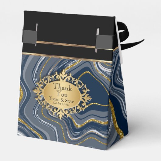 グレーエレガントブルーと金ゴールドを使用したアゲート大理石 フェイバーボックス (裏面サイド)