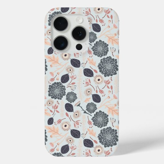 グレーエレガントブルーの花パターン Case-Mate iPhoneケース (裏面)