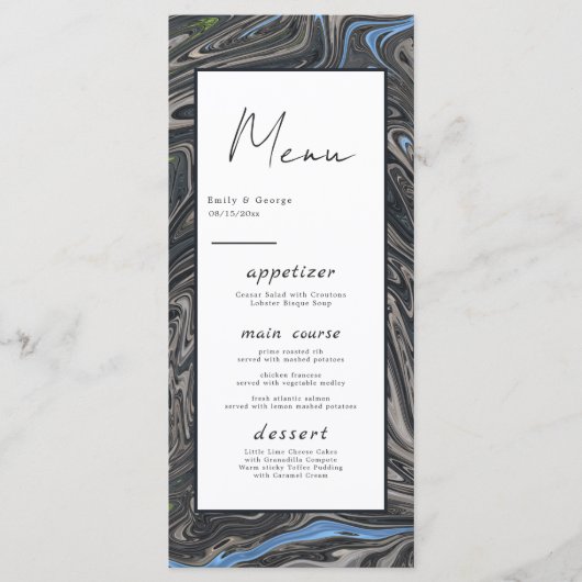 グレーエレガントブルーオイル塗装抽象芸術結婚ズ メニュー (正面)
