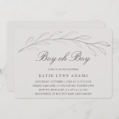 グレーエレガントペンシルスケッチtwig男の子ベイビーシャワー 招待状 (正面/裏面)