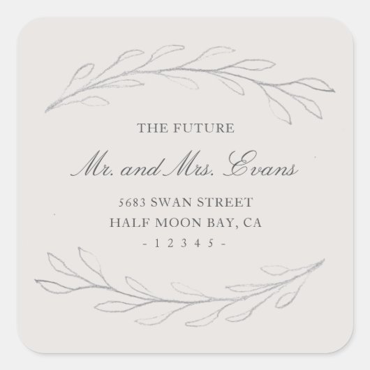 グレーエレガントペンシル結婚スケッチ差出人住所 スクエアシール (正面)