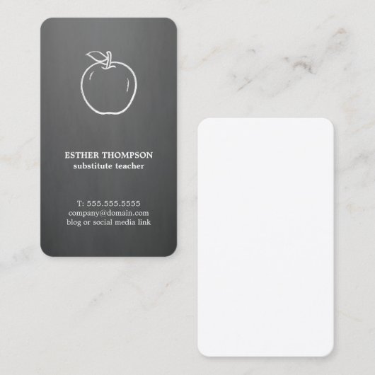 グレーエレガントホワイトアップル先生  名刺 (正面/裏面)