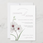 グレーエレガントホワイトオーキズイニシャル結婚フローラ 招待状 (正面)