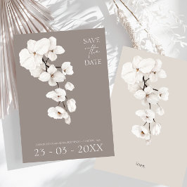 グレーエレガントホワイトオーキッモダンチ結婚ズ セーブザデート