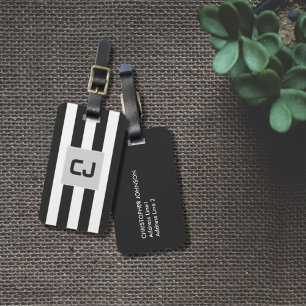 グレーエレガントホワイトストライプレンズモノグラム ラゲッジタグ