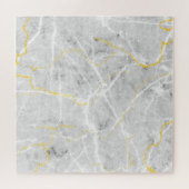 グレーエレガントホワイト金ゴールドマーブル抽象芸術懸命 ジグソーパズル (横)