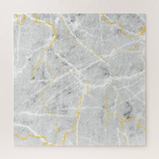 グレーエレガントホワイト金ゴールドマーブル抽象芸術懸命 ジグソーパズル (縦)