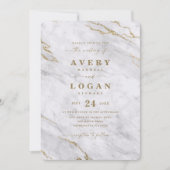 グレーエレガントホワイト&金ゴールドメタリック大理石結婚ズ 招待状 (正面)