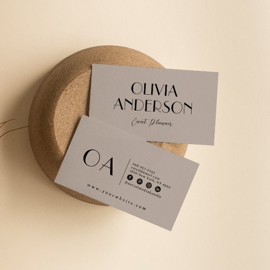 グレーエレガントミニマリストヌエラルボホシックモダン 名刺