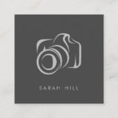 グレーエレガントミニマリスト写真カメラQRコード スクエア名刺 (正面)