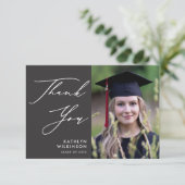 グレーエレガントミニマル写真卒業のスクリプト サンキューカード (スタンド正面)