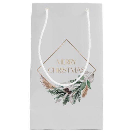 グレーエレガントメリークリスマス スモールペーパーバッグ (正面)