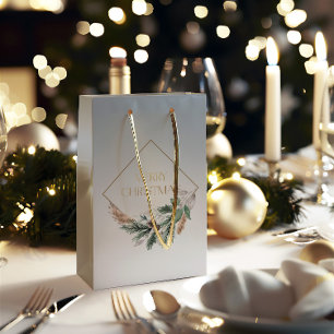 グレーエレガントメリークリスマス スモールペーパーバッグ