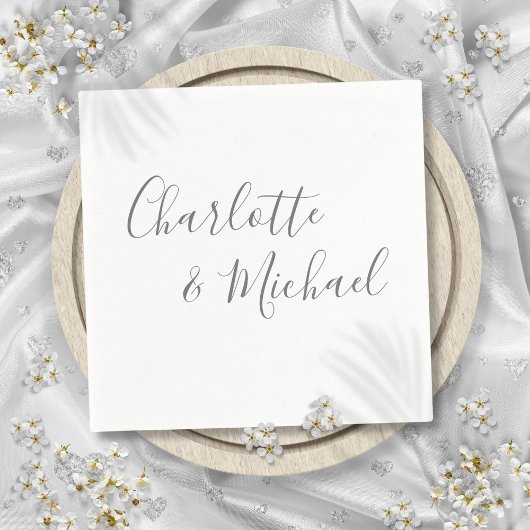 グレーエレガントモダンシグネチャースクリプト スタンダードカクテルナプキン